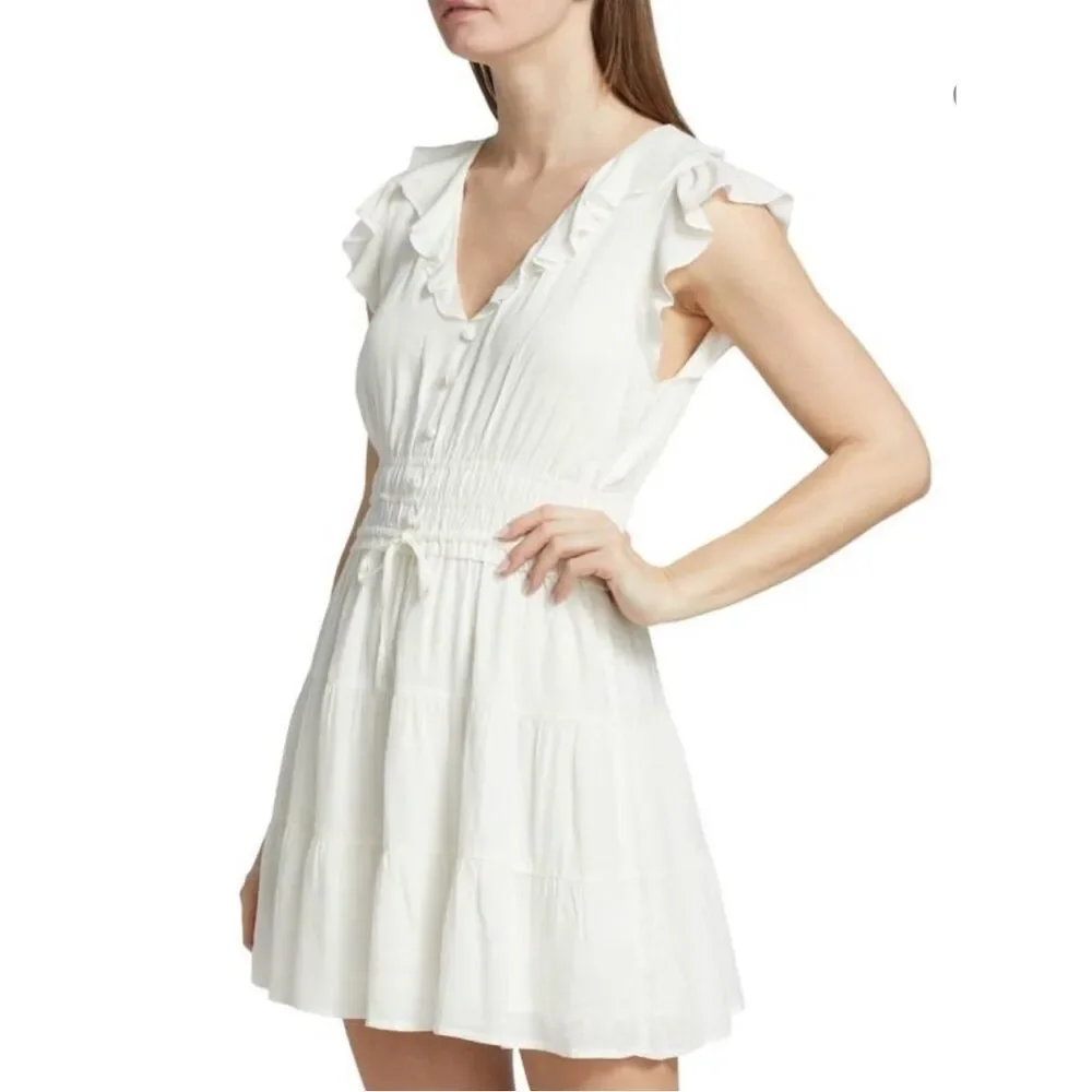 NWOT PAIGE Women's XL White Paradis Tiered Ruffle Mini Dress V-Neck - Picture 10 of 16
